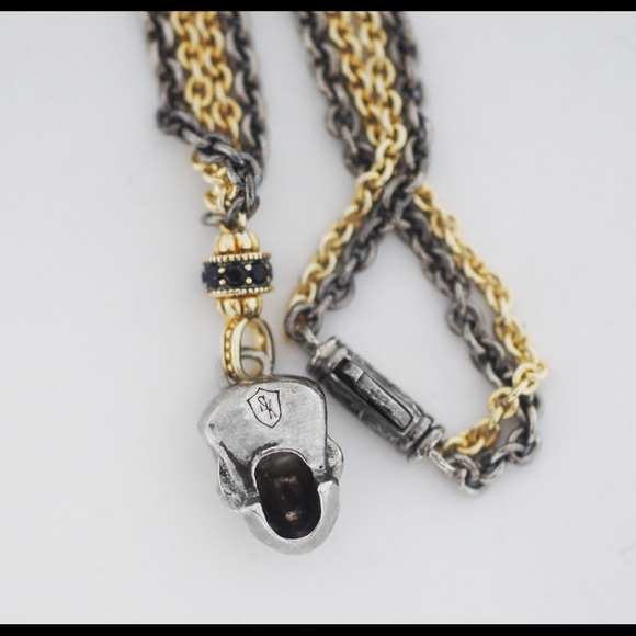 Scott Kay 925 Silver Skull Black Sapphire Necklace - Picture 3 of 3